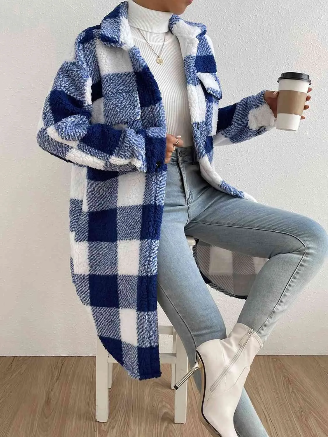 5 Plaid Lightweight Plush Longline Shacket