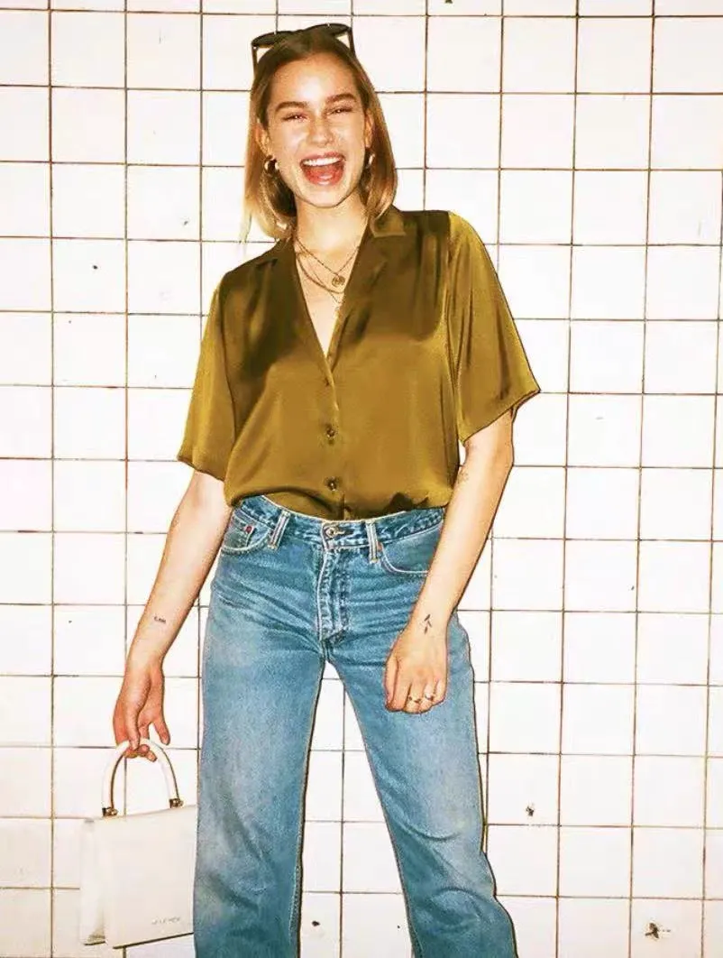 NoNothing | Luxurious silk  short sleeves shirt in 3 colours