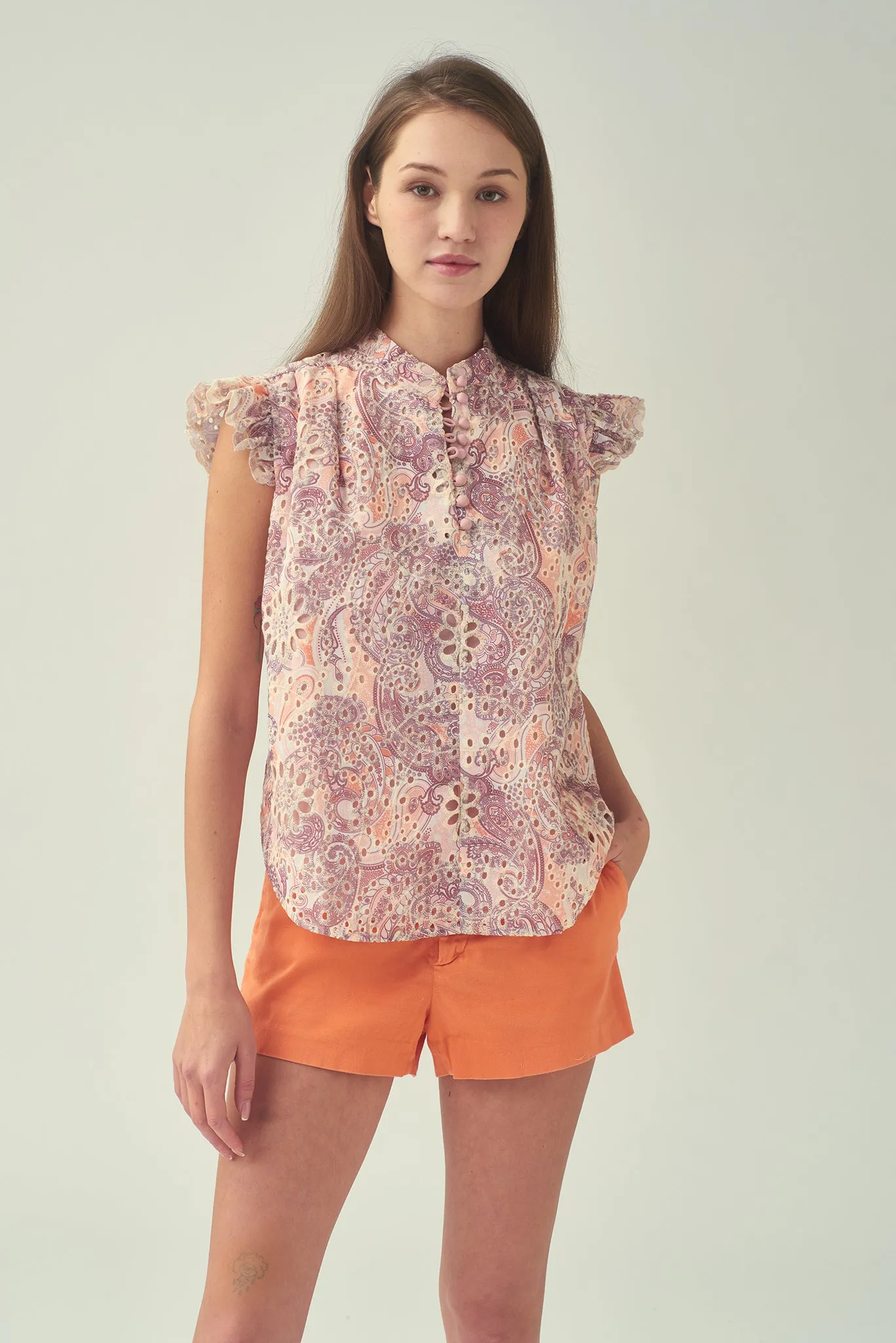 NORA Frill Shoulder Sleeveless Blouse (Blush)